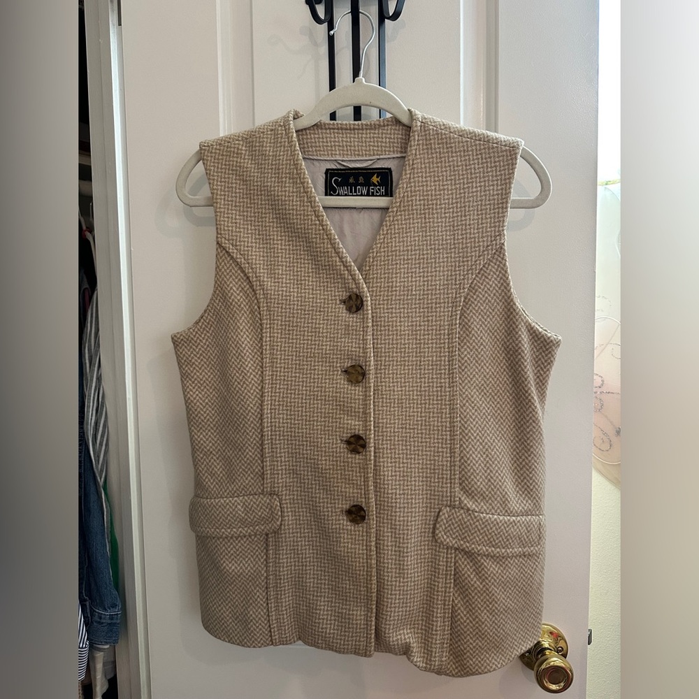 Vintage Tan Sleeveless Vest with Button Details